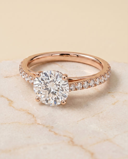 The Donna Cathedral Engagement Ring Setting for Round Diamonds in 14K Rose Gold