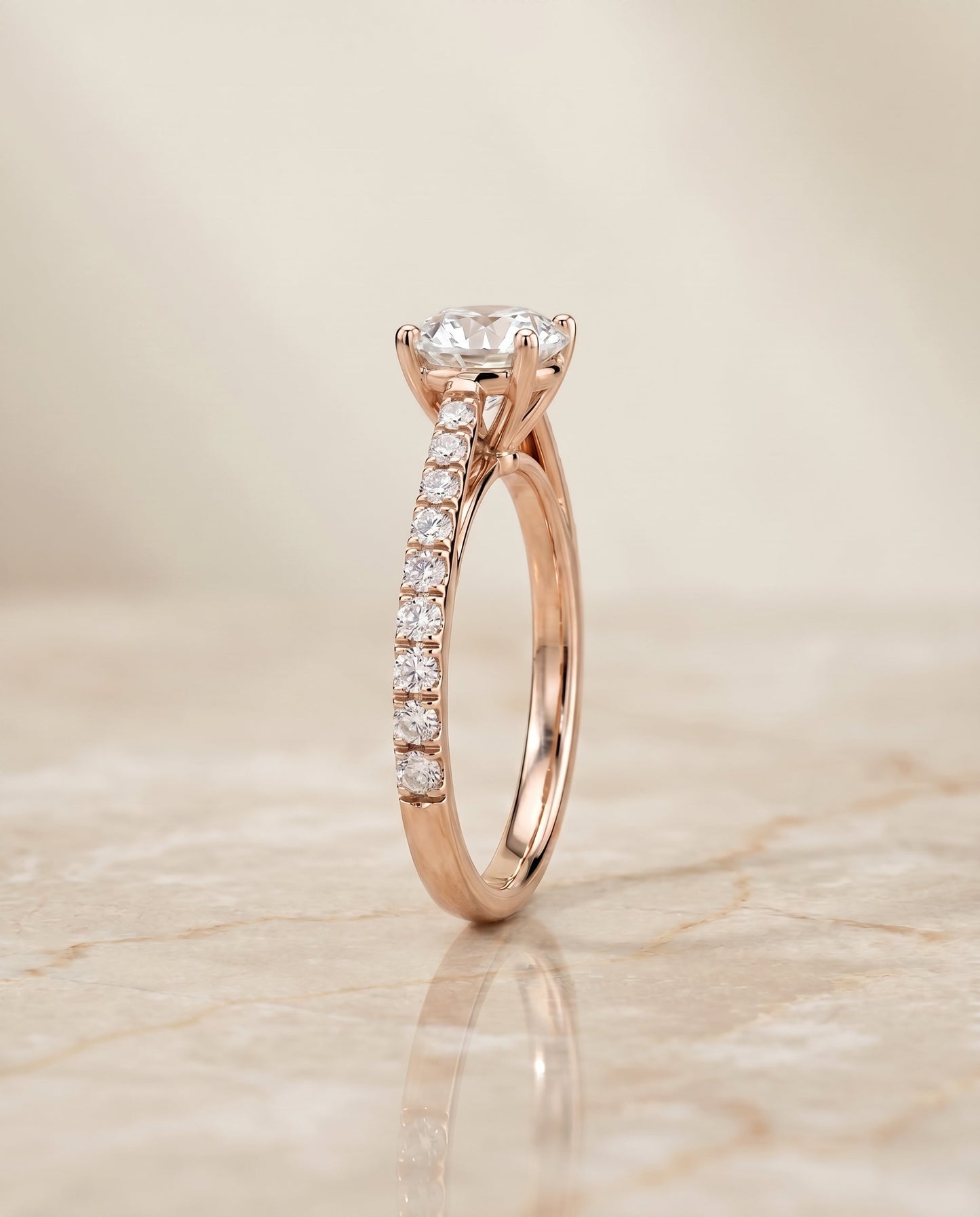 Donna Select Cathedral Round Lab Diamond Engagement Ring in 14K Rose Gold, side view | RockHer