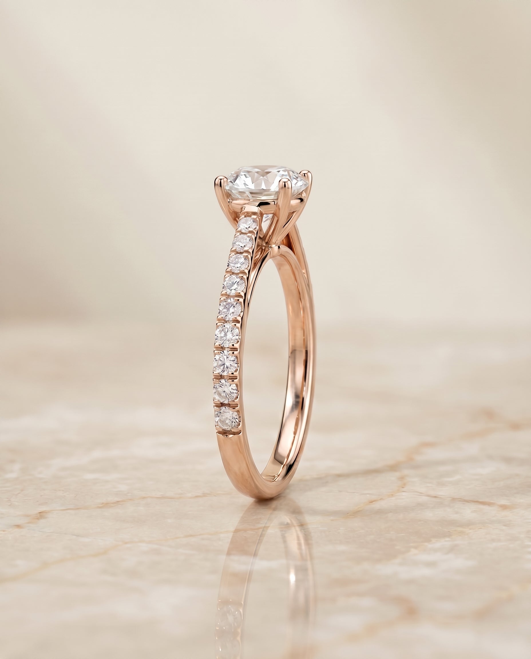 The Donna setting for round diamonds, made to order in 14K Rose Gold | RockHer
