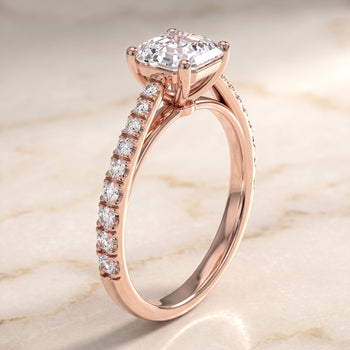The Donna Cathedral French Pavé Solitaire Asscher Cut Engagement Ring Setting in 14K Rose Gold