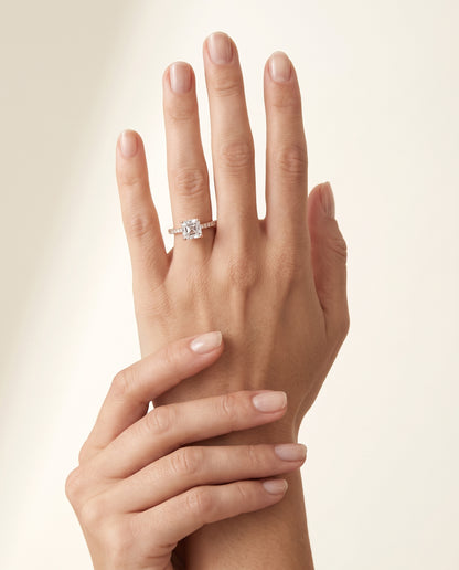 The Donna Cathedral French Pavé Solitaire Asscher Cut Engagement Ring Setting in 14K Rose Gold