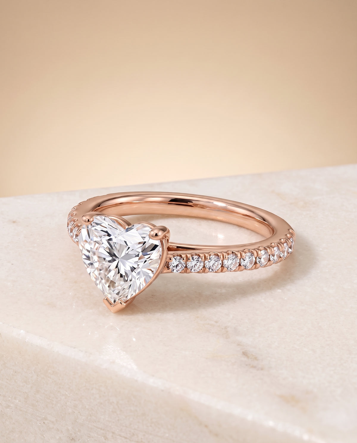 The Donna Cathedral French Pavé Solitaire Heart Engagement Ring Setting in 14K Rose Gold