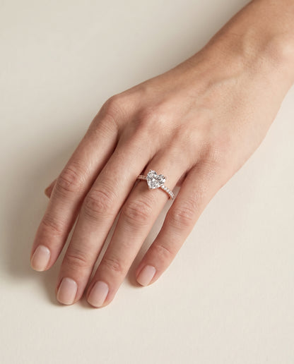 The Donna Cathedral French Pavé Solitaire Heart Engagement Ring Setting in 14K Rose Gold