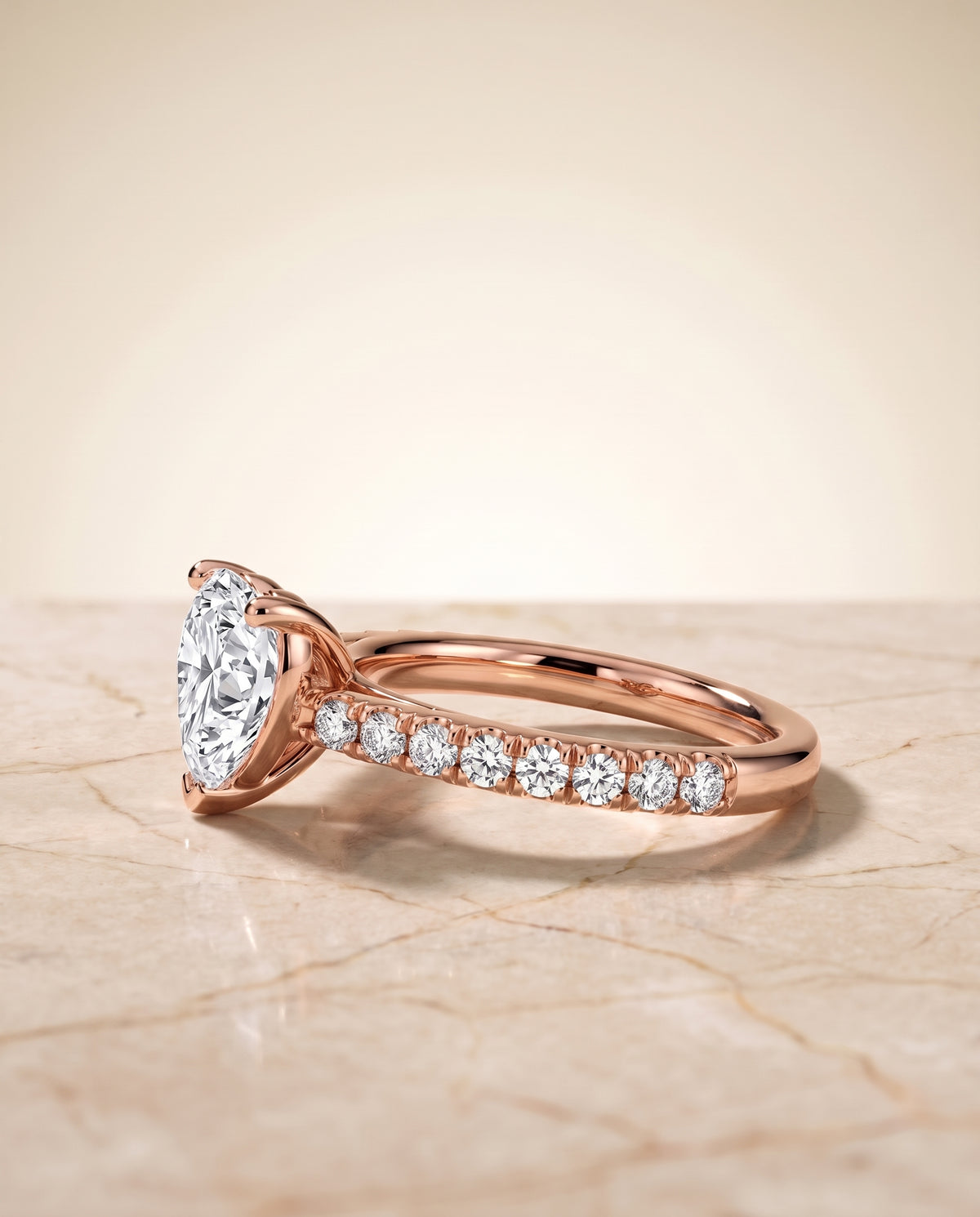 The Donna Cathedral French Pavé Solitaire Heart Engagement Ring Setting in 14K Rose Gold