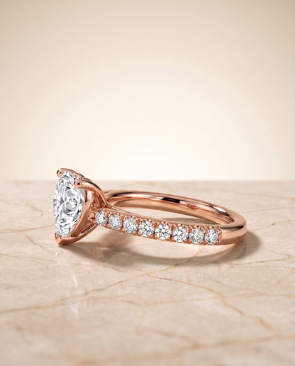 The Donna Cathedral French Pavé Solitaire Heart Engagement Ring Setting in 14K Rose Gold