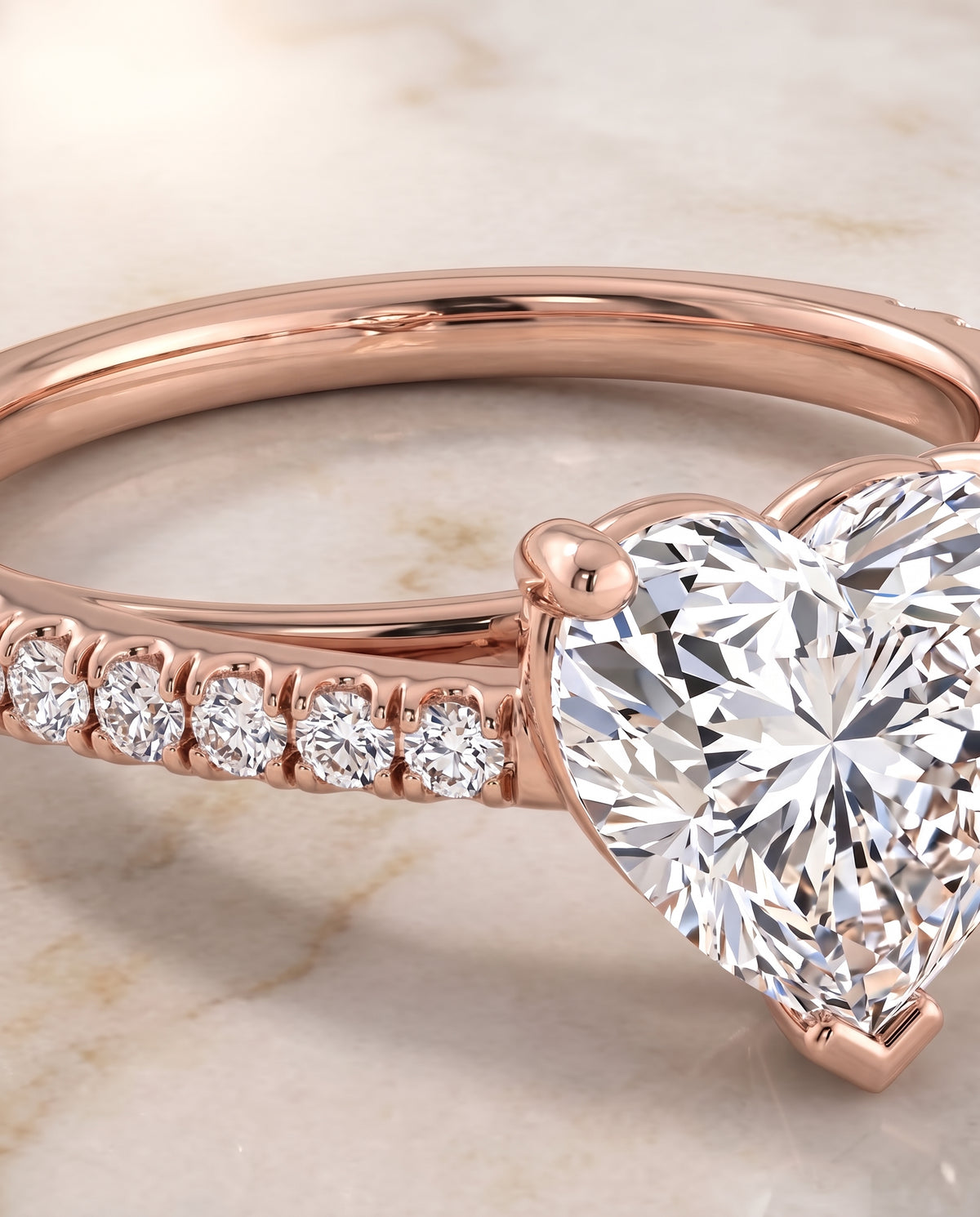 The Donna Cathedral French Pavé Solitaire Heart Engagement Ring Setting in 14K Rose Gold