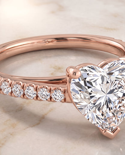 The Donna Cathedral French Pavé Solitaire Heart Engagement Ring Setting in 14K Rose Gold