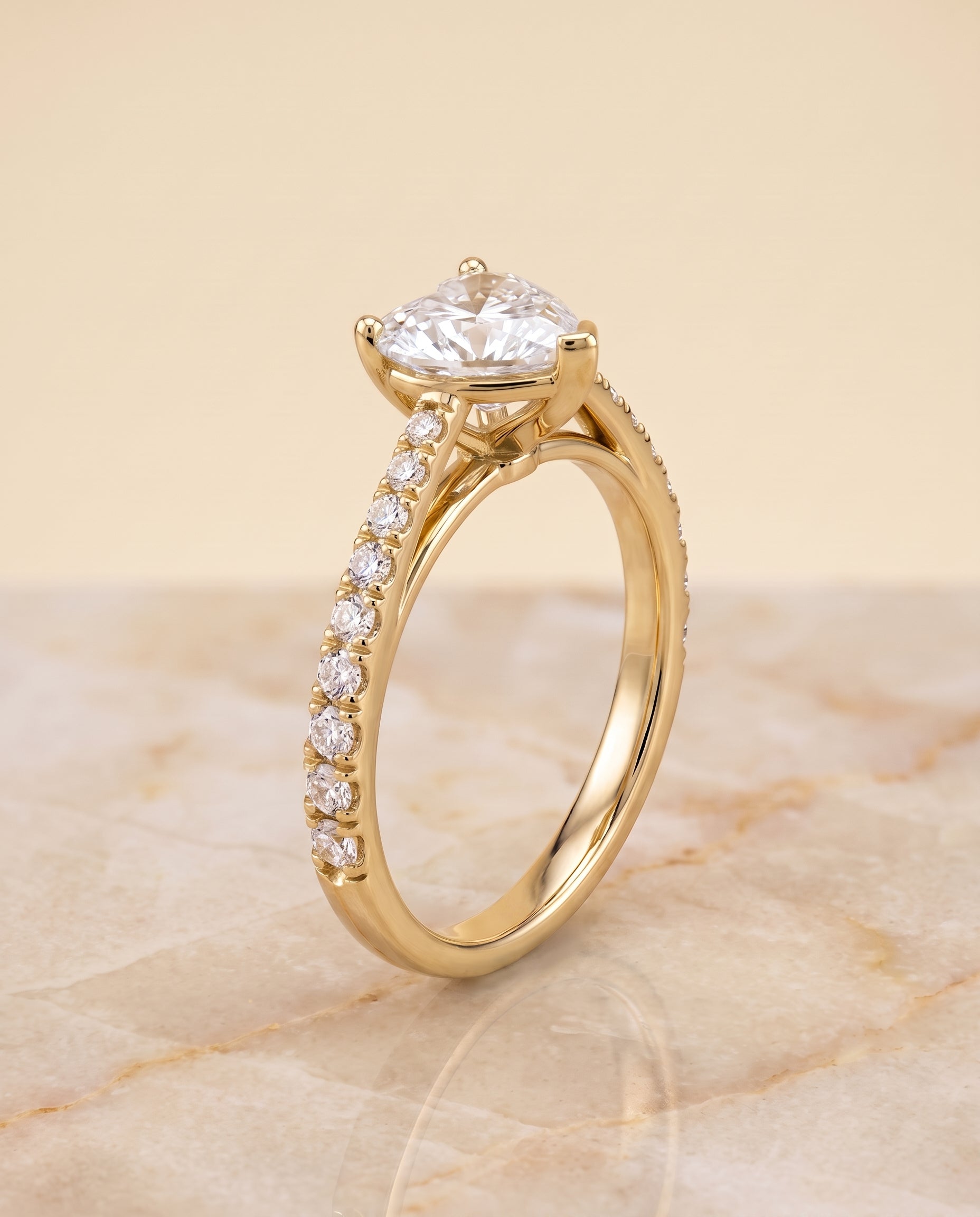 Cathedral French Pavé Solitaire styling on The Donna heart engagement ring setting | RockHer