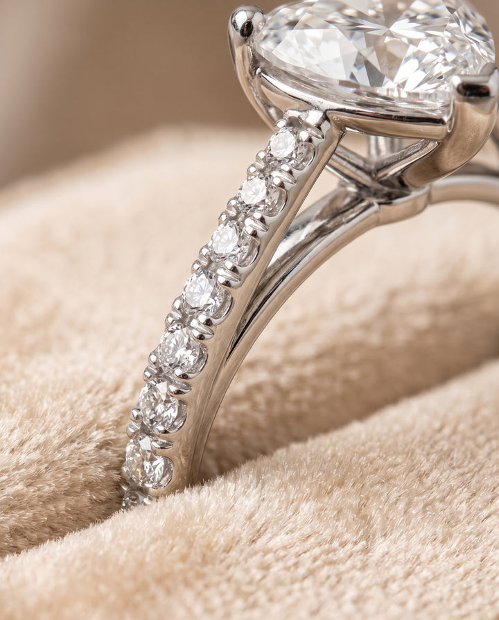The Donna Cathedral French Pavé Solitaire Heart Engagement Ring Setting in Platinum