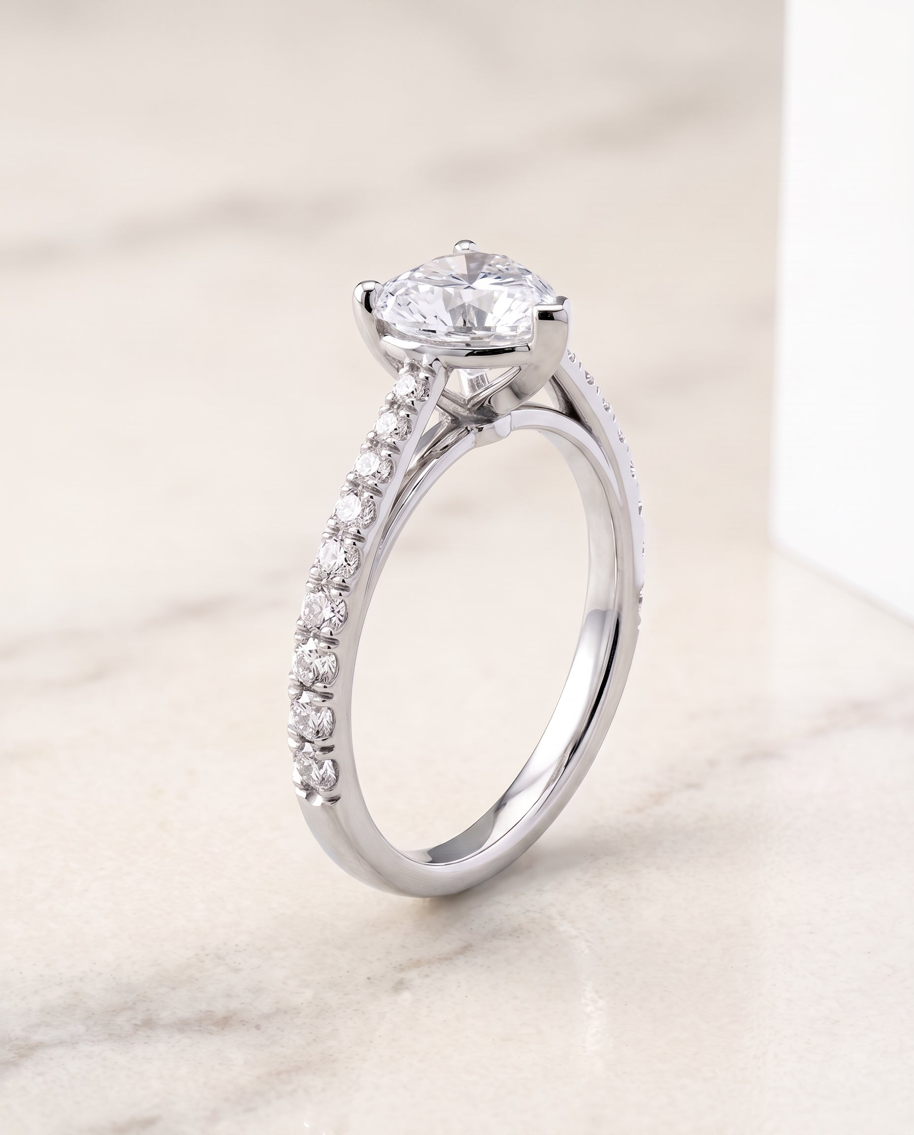 Cathedral French Pavé Solitaire styling on The Donna heart engagement ring setting | RockHer