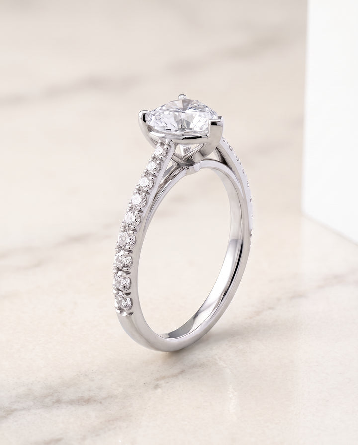 The Donna Cathedral French Pavé Solitaire Heart Engagement Ring Setting in Platinum