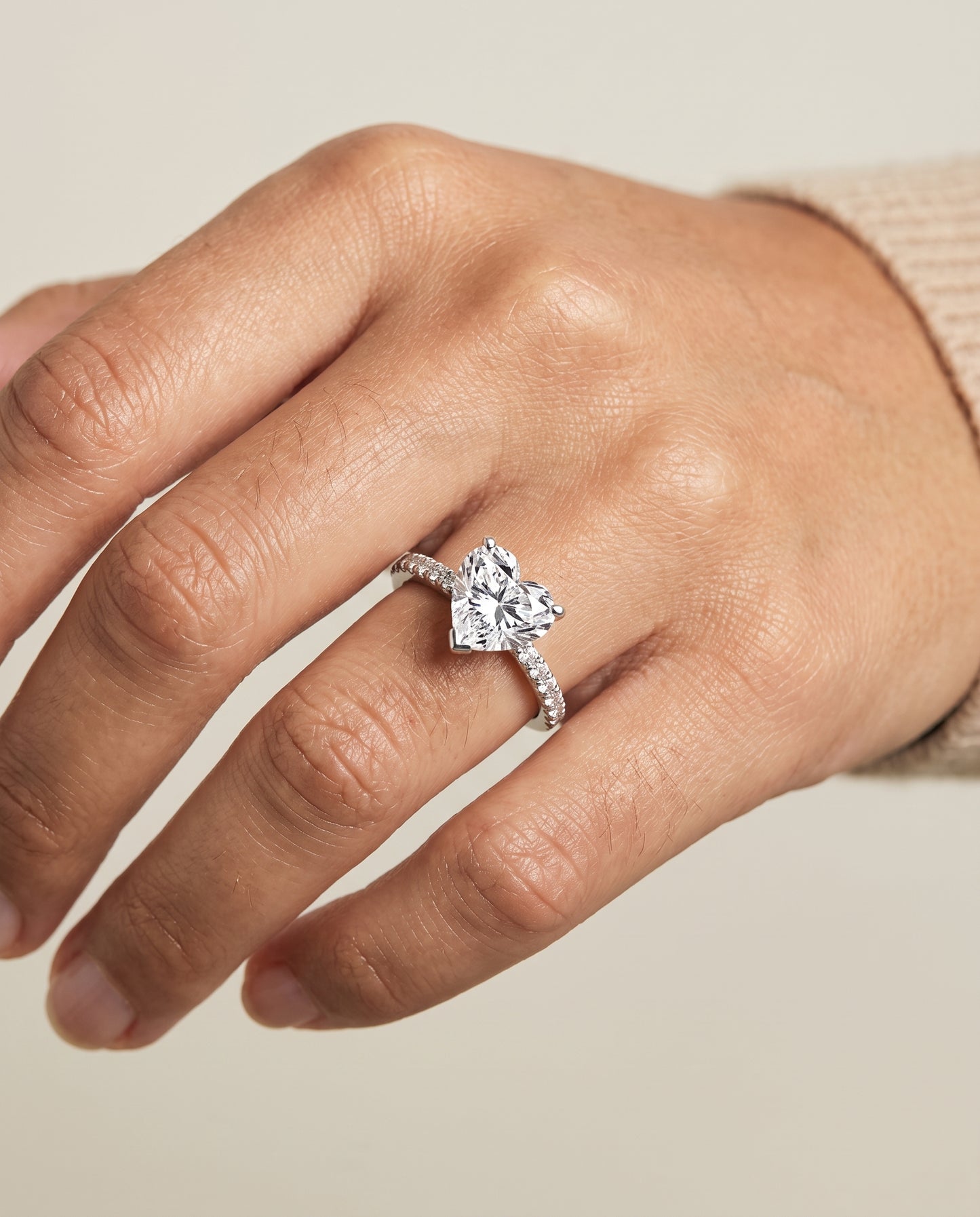 The Donna Cathedral French Pavé Solitaire Heart Engagement Ring Setting in Platinum