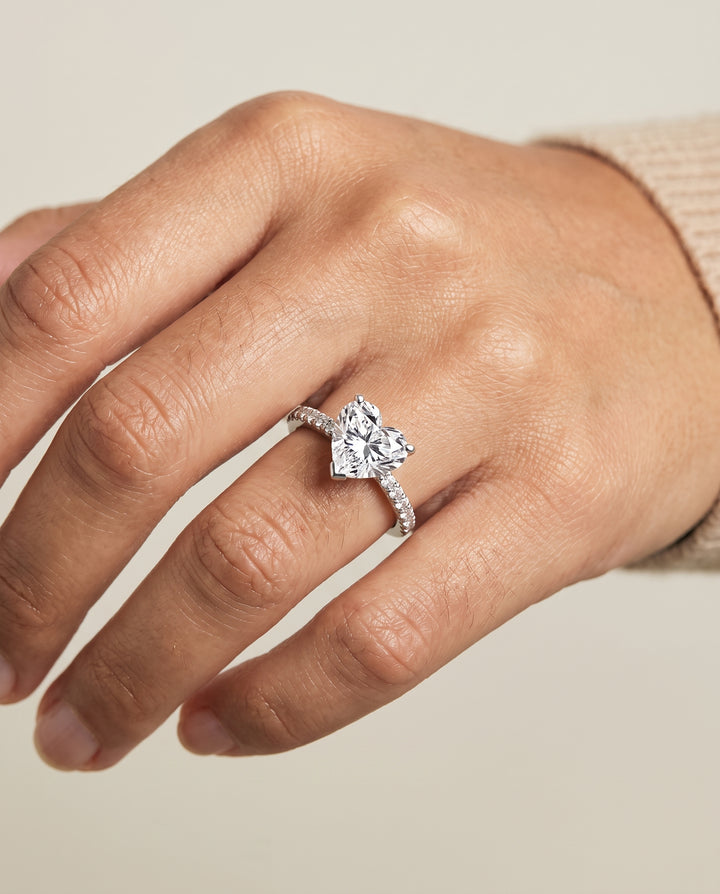 The Donna Cathedral French Pavé Solitaire Heart Engagement Ring Setting in Platinum