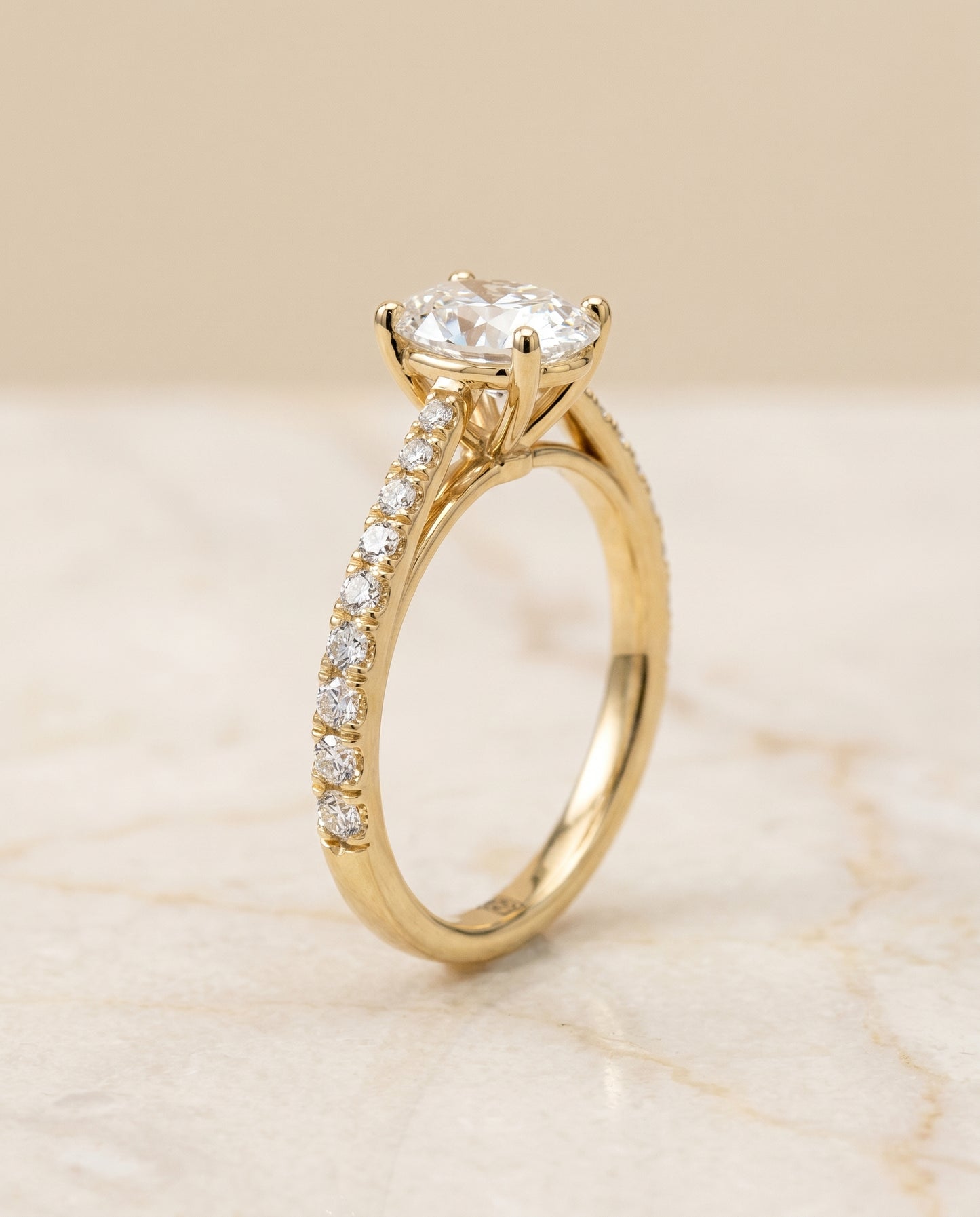 The Donna Cathedral Engagement Ring Setting for Oval Diamonds in 18K Yellow Gold