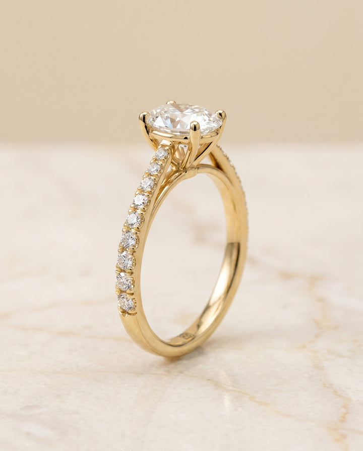 The Donna Cathedral Engagement Ring Setting for Oval Diamonds in 18K Yellow Gold