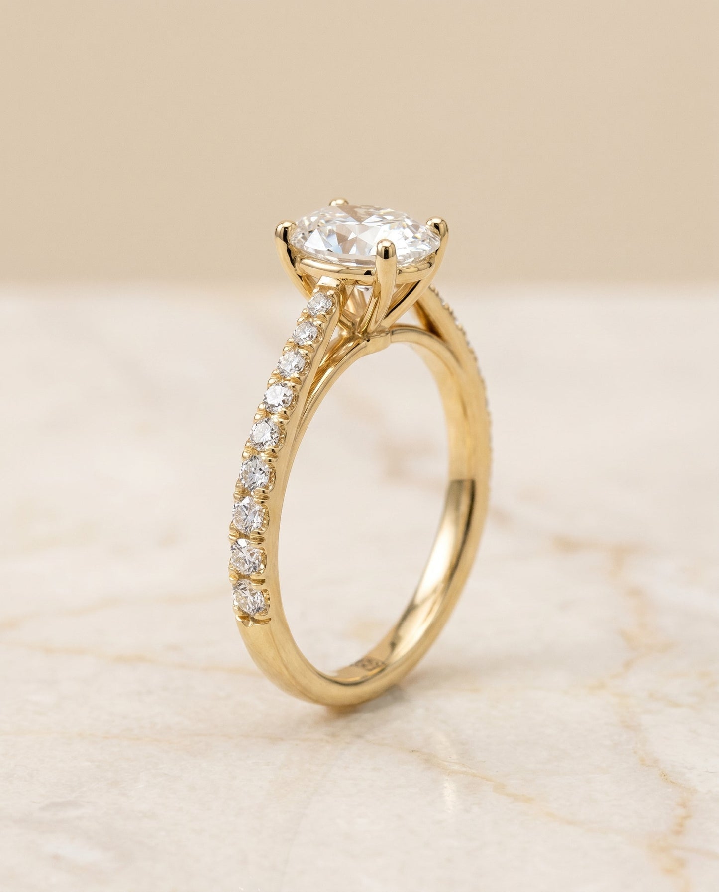Donna Select Cathedral French Pave Solitaire Oval in 14K Yellow Gold – view 2