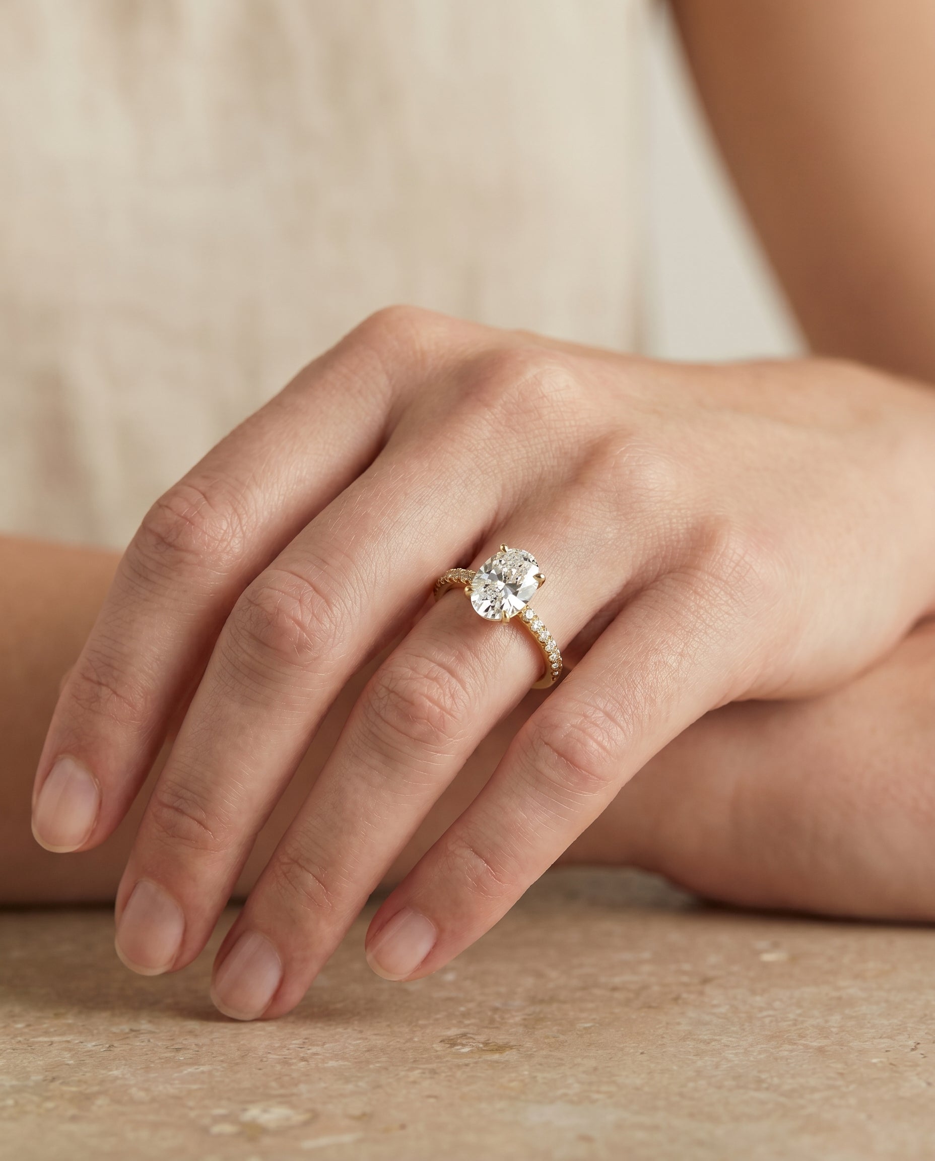The Donna engagement ring setting in 18K Yellow Gold, select cathedral french pavé solitaire design | RockHer