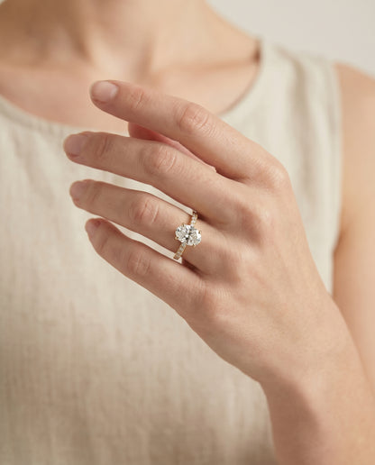 The Donna Cathedral French Pavé Solitaire Oval Engagement Ring Setting in 18K Yellow Gold