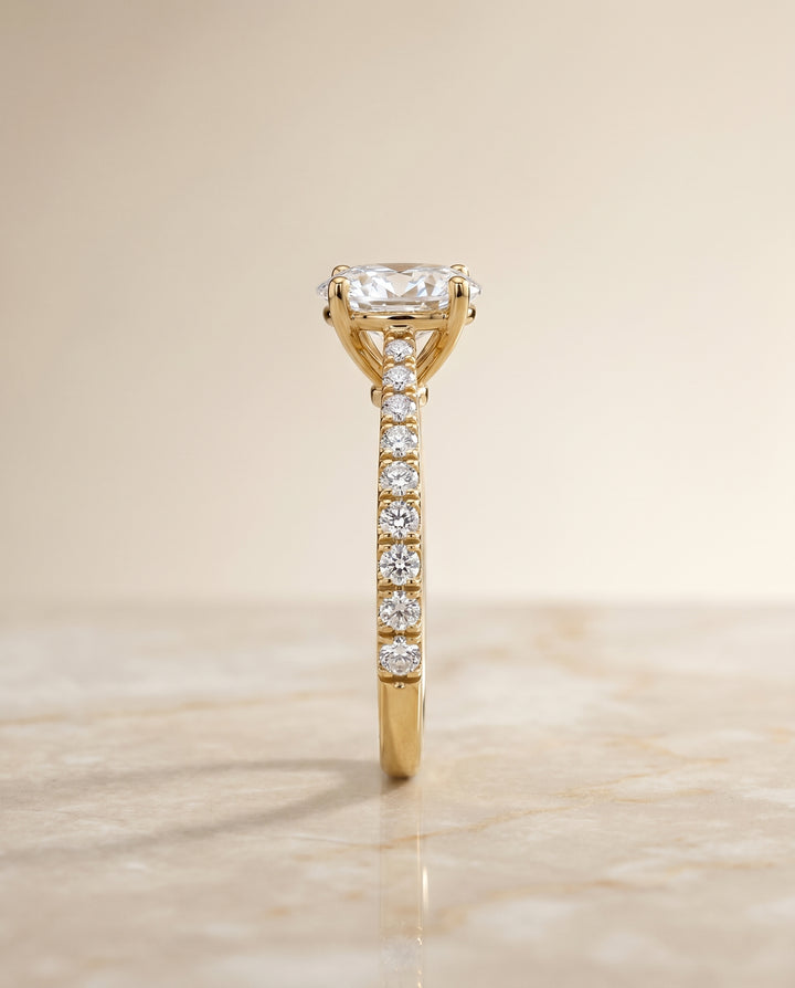 The Donna Cathedral Engagement Ring Setting for Oval Diamonds in 18K Yellow Gold