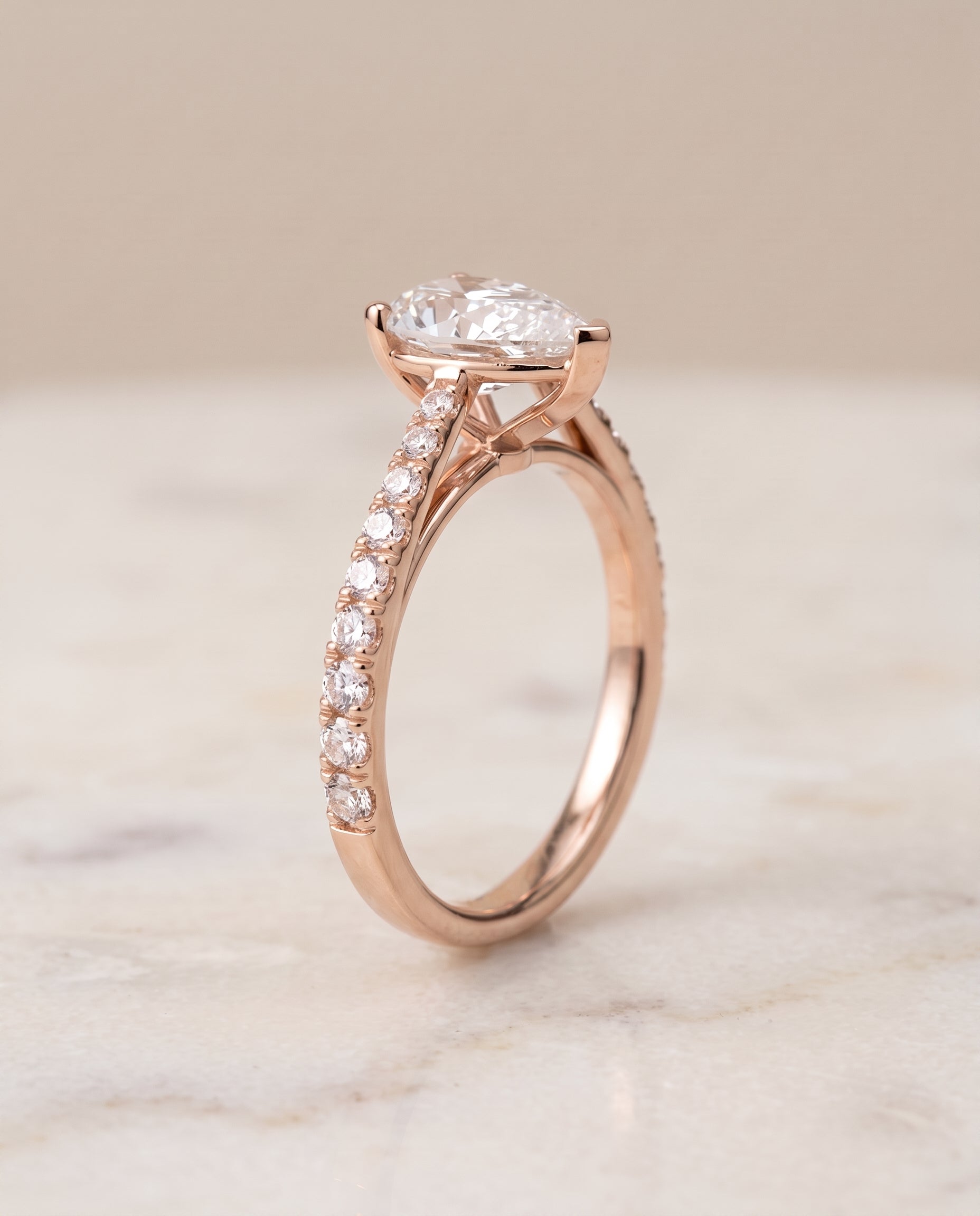 Cathedral French Pavé Solitaire styling on The Donna pear engagement ring setting | RockHer