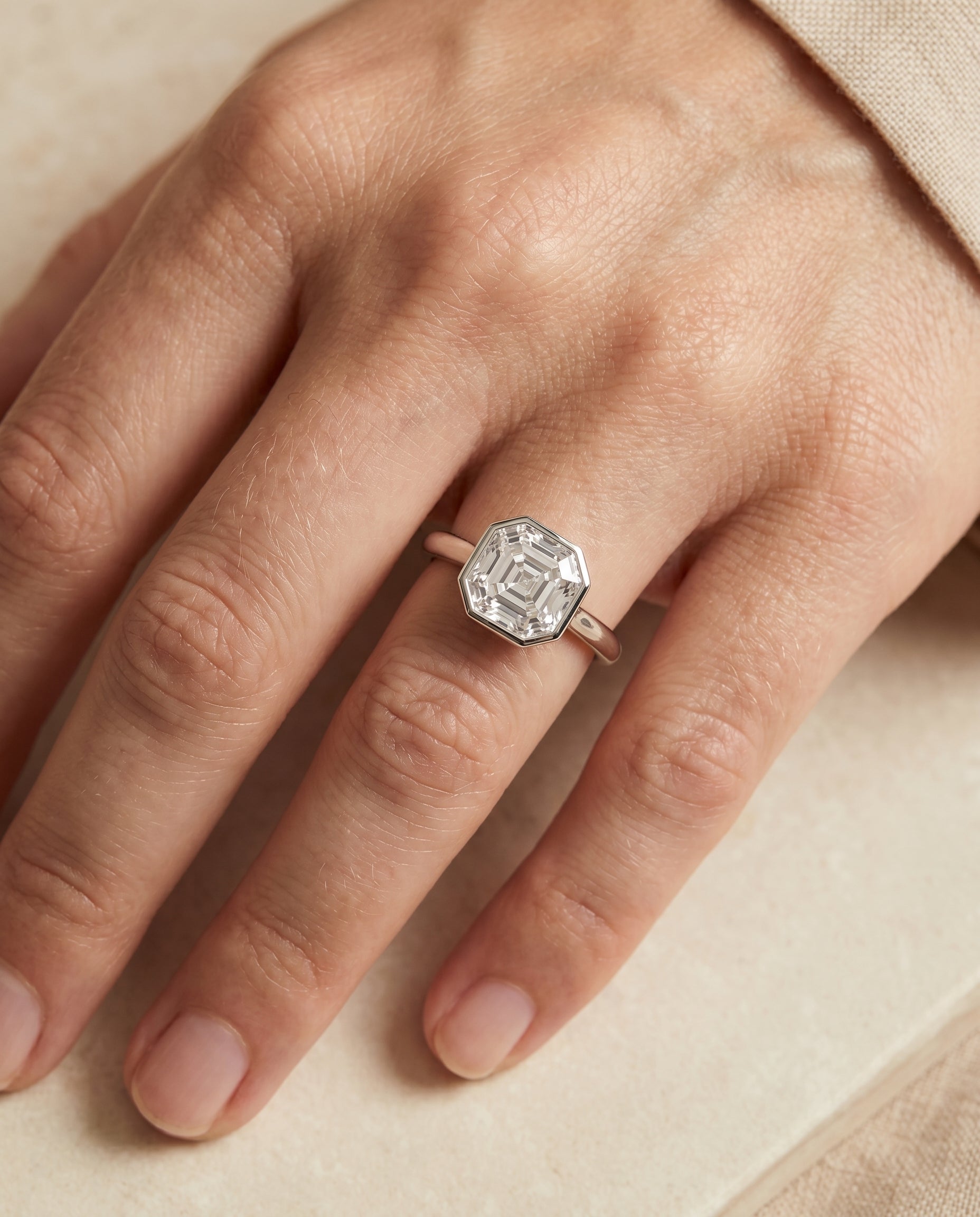 The Duran engagement ring setting in Platinum, simple bezel solitaire cut design | RockHer