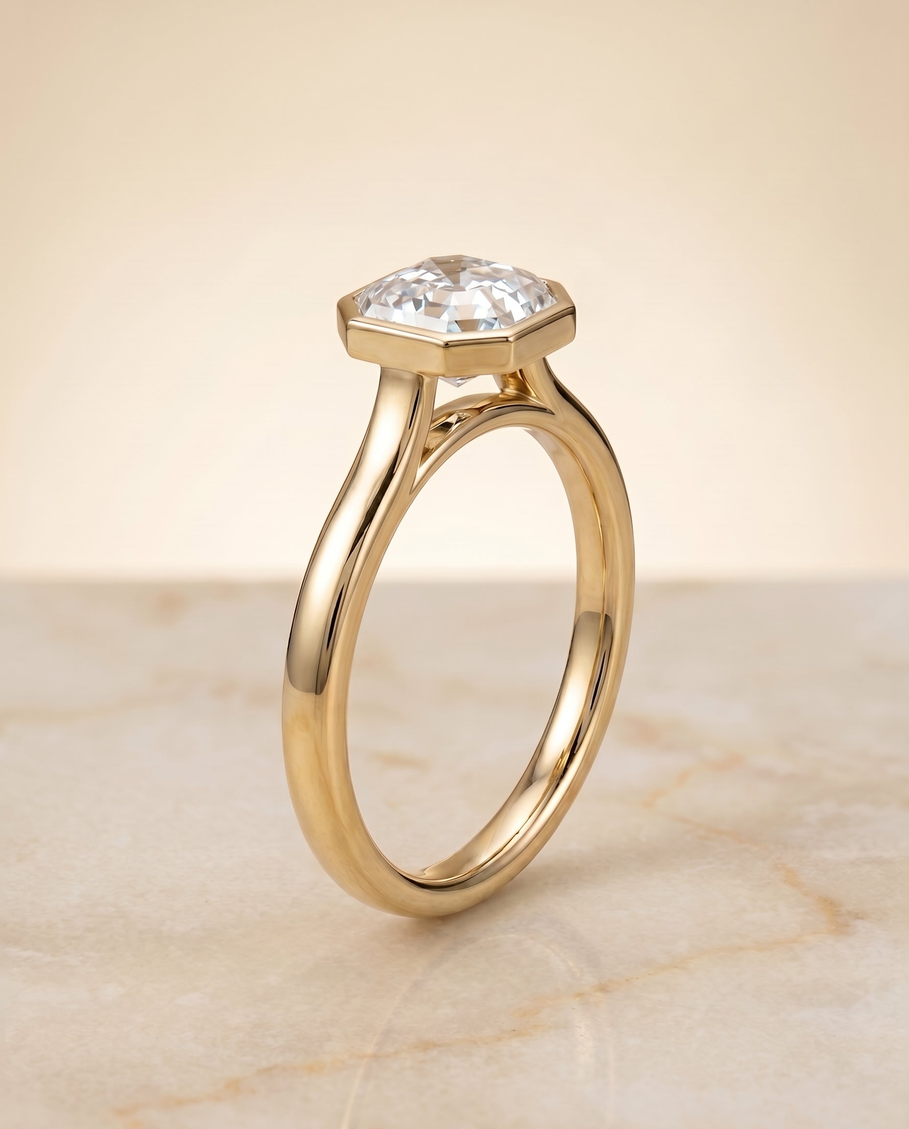Simple Bezel Solitaire Cut styling on The Duran asscher engagement ring setting | RockHer