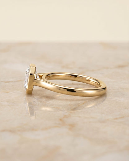 Duran Select Simple Bezel Solitaire Asscher Cut Lab Diamond Engagement Ring in 18K Yellow Gold, side view | RockHer