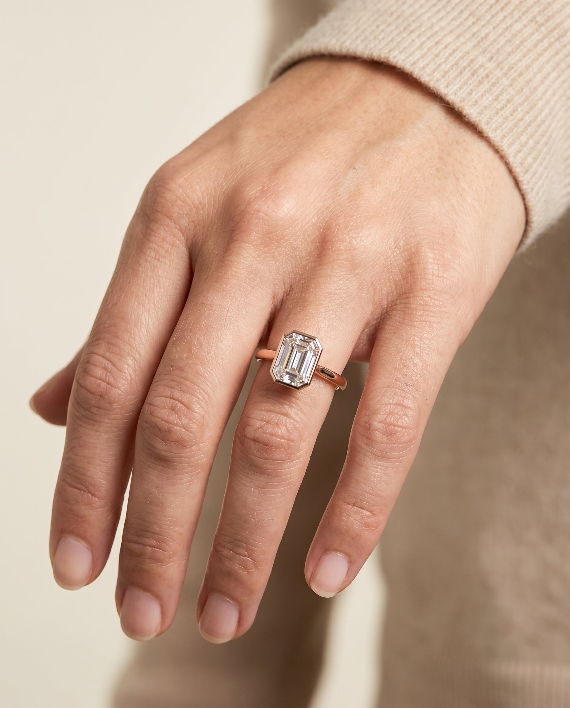 The Duran engagement ring setting in 14K Rose Gold, simple bezel solitaire cut design | RockHer
