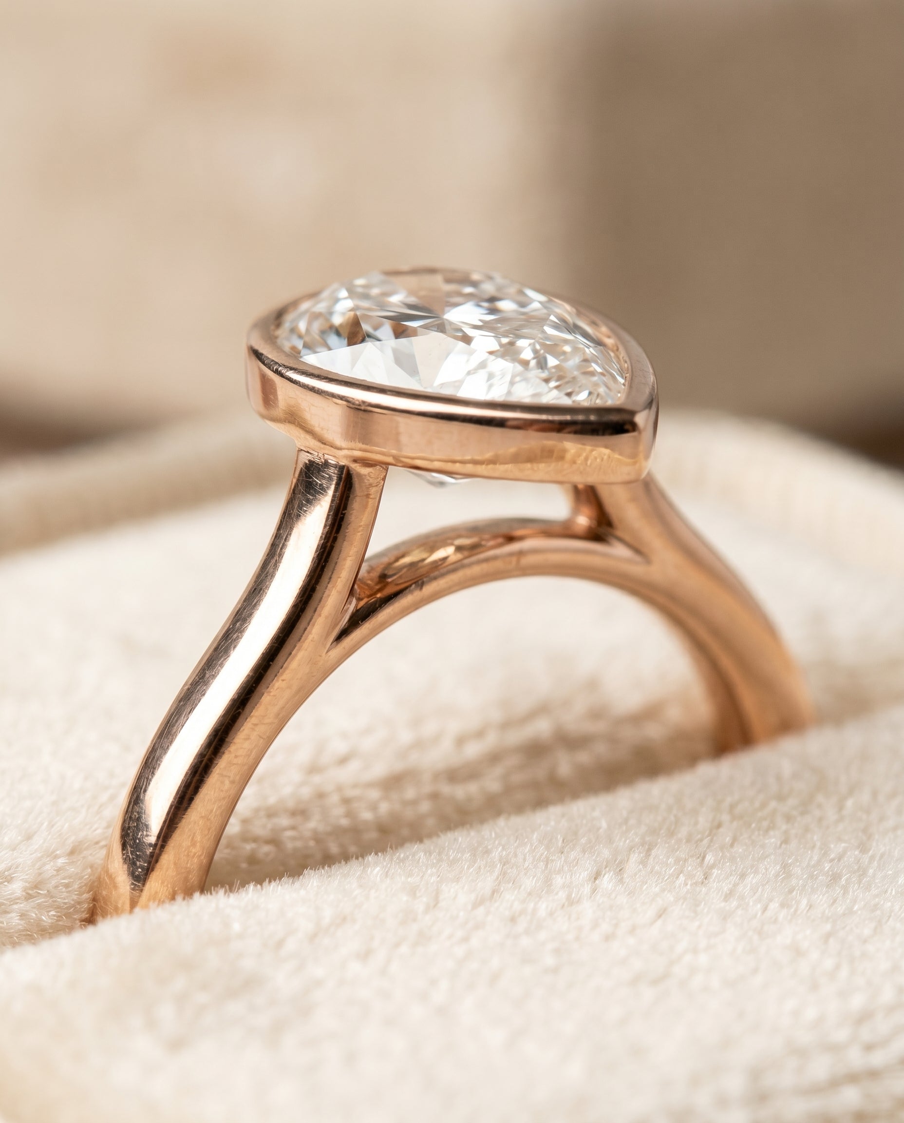 14K Rose Gold band of The Duran pear engagement ring setting | RockHer