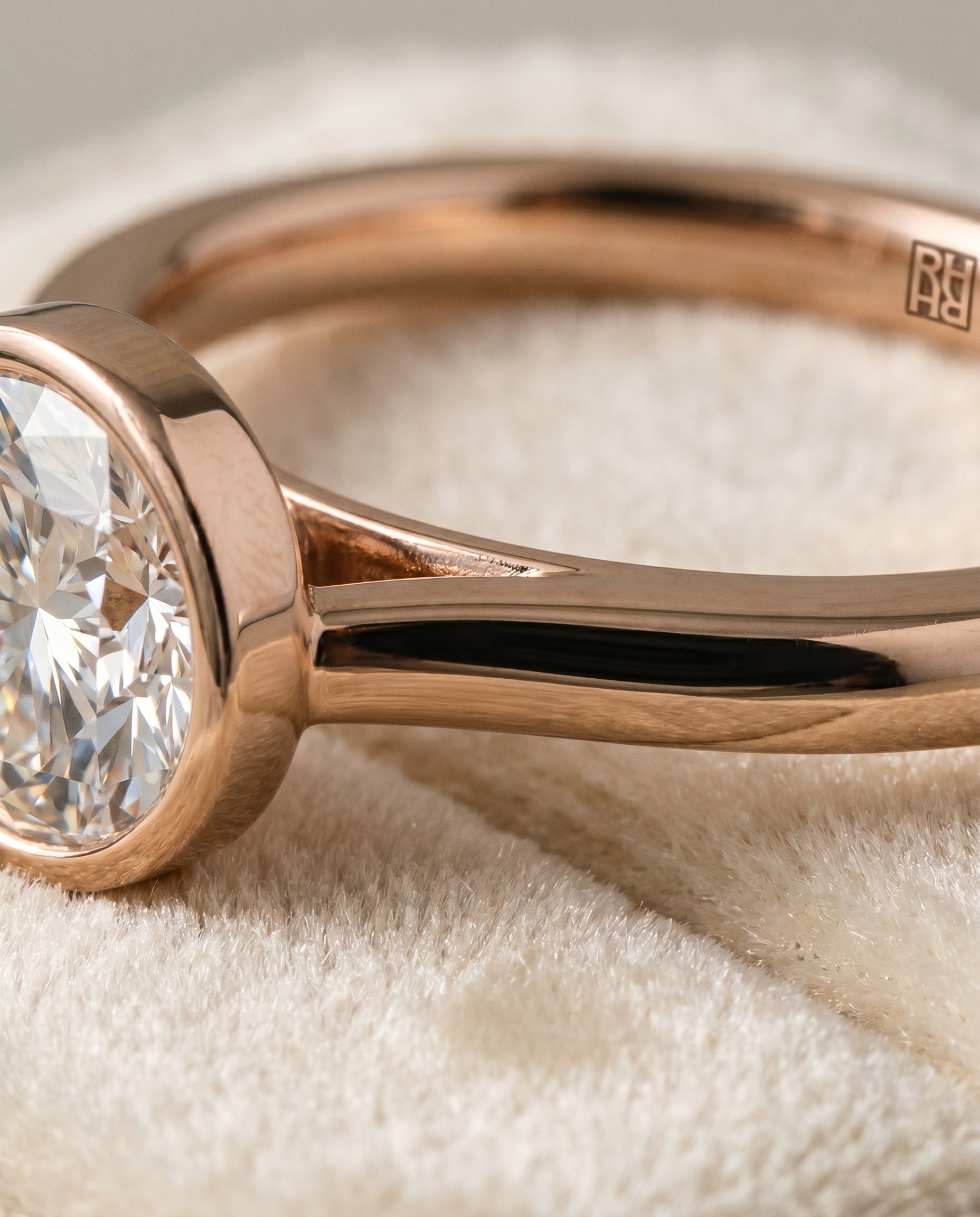 14K Rose Gold band of The Duran round engagement ring setting | RockHer