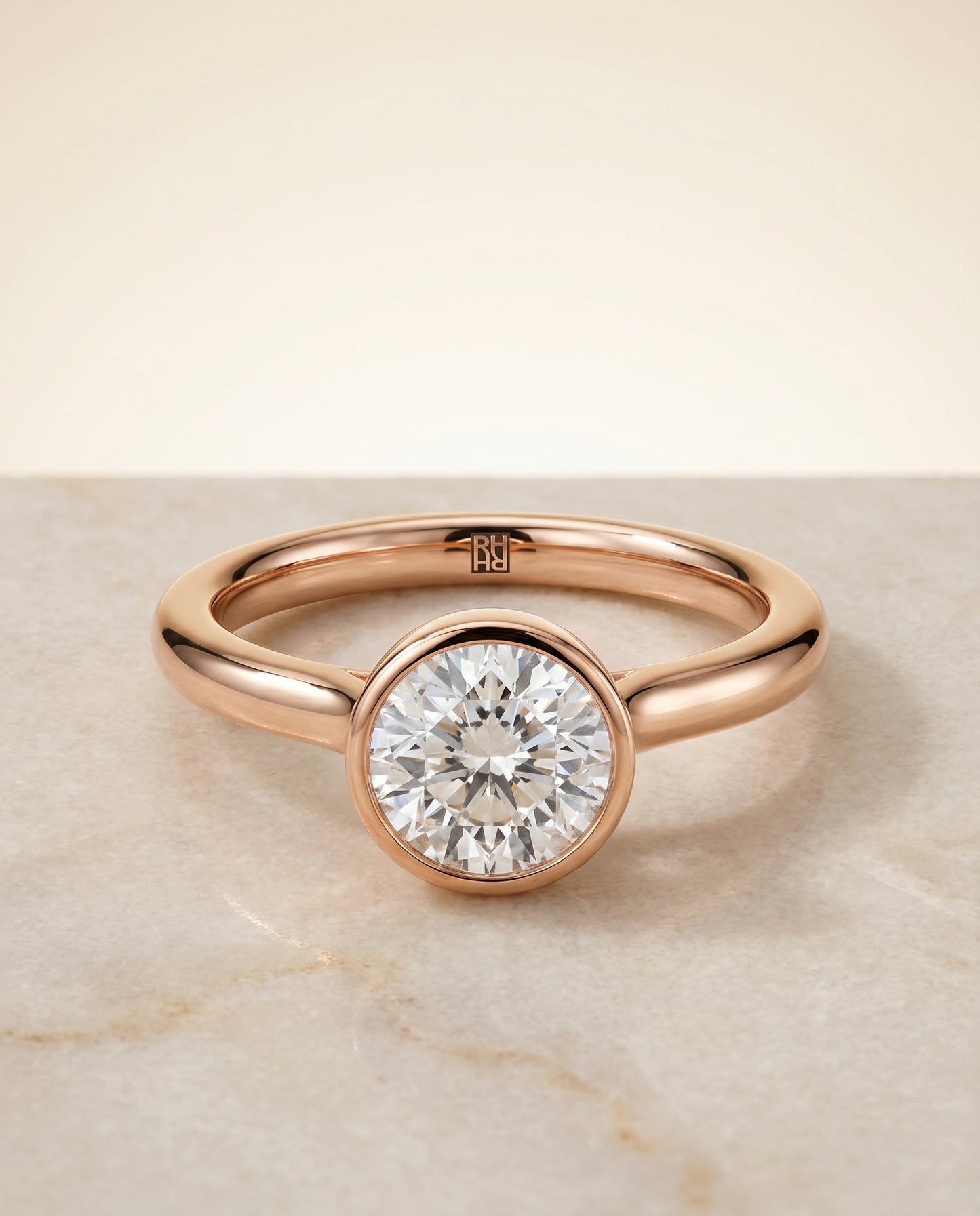 The Duran Select Simple Bezel Solitaire Engagement Ring with Lab Diamond in 14K Rose Gold - view 1