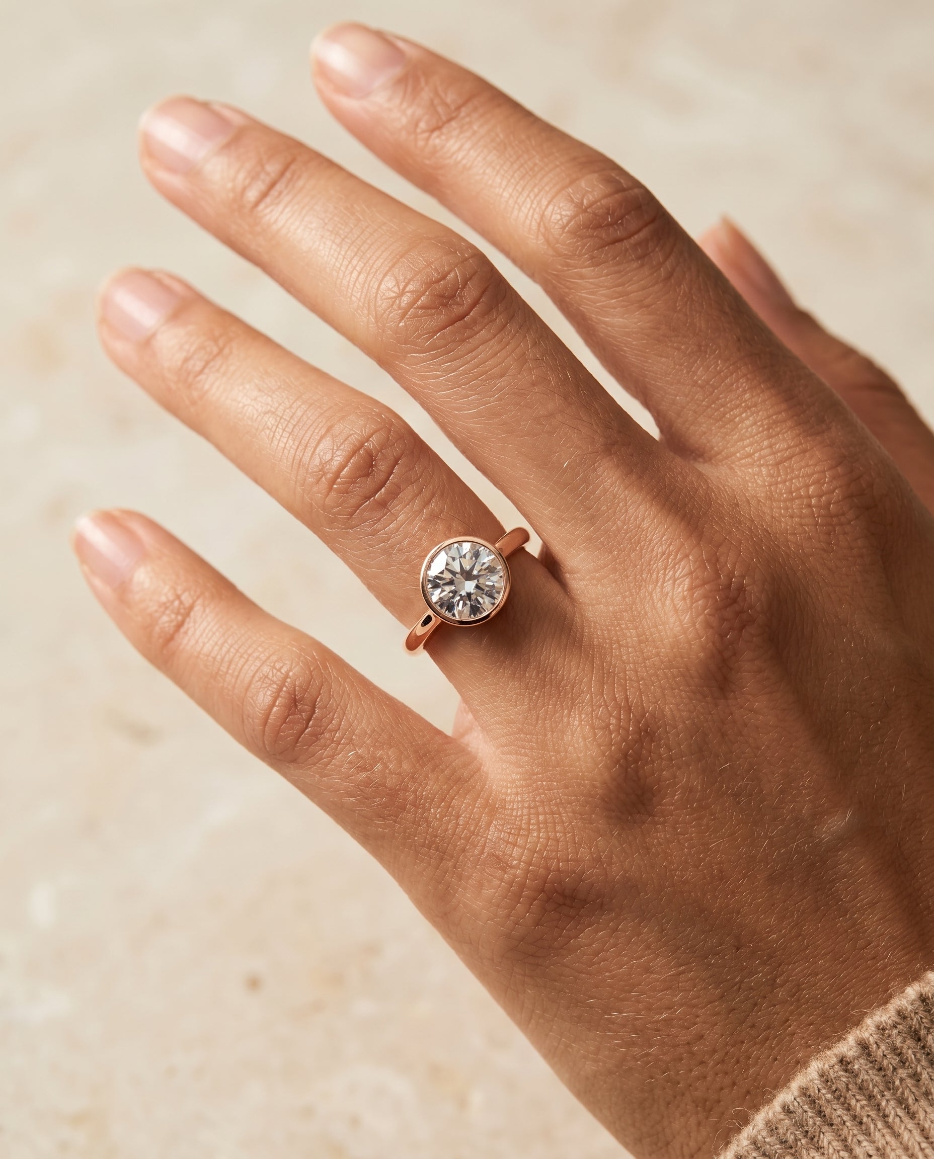 The Duran engagement ring setting in 14K Rose Gold, simple bezel solitaire design | RockHer
