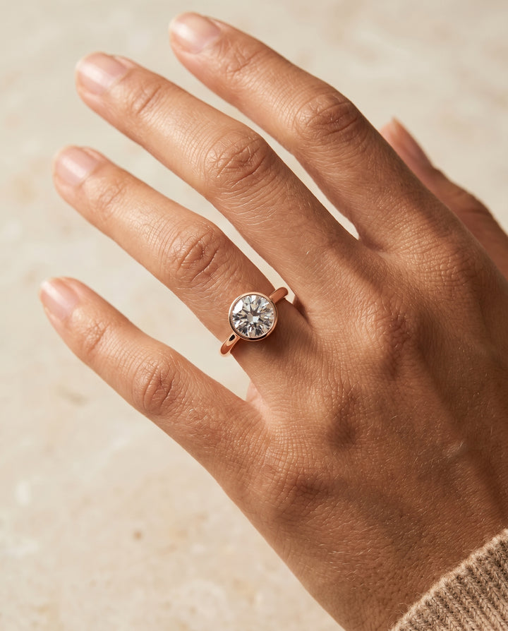 The Duran Bezel Solitaire Engagement Ring Setting for Round Diamonds in 14K Rose Gold