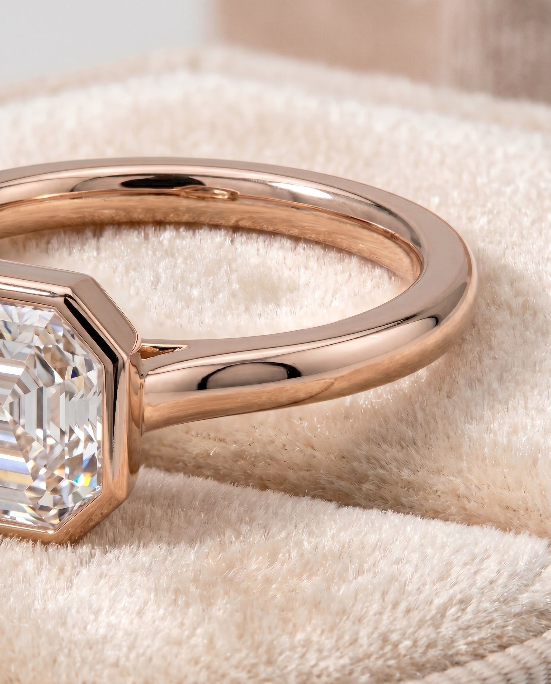 14K Rose Gold band of The Duran asscher engagement ring setting | RockHer