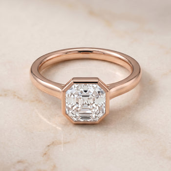 The Duran Simple Bezel Solitaire Asscher Cut Engagement Ring Setting in 14K Rose Gold
