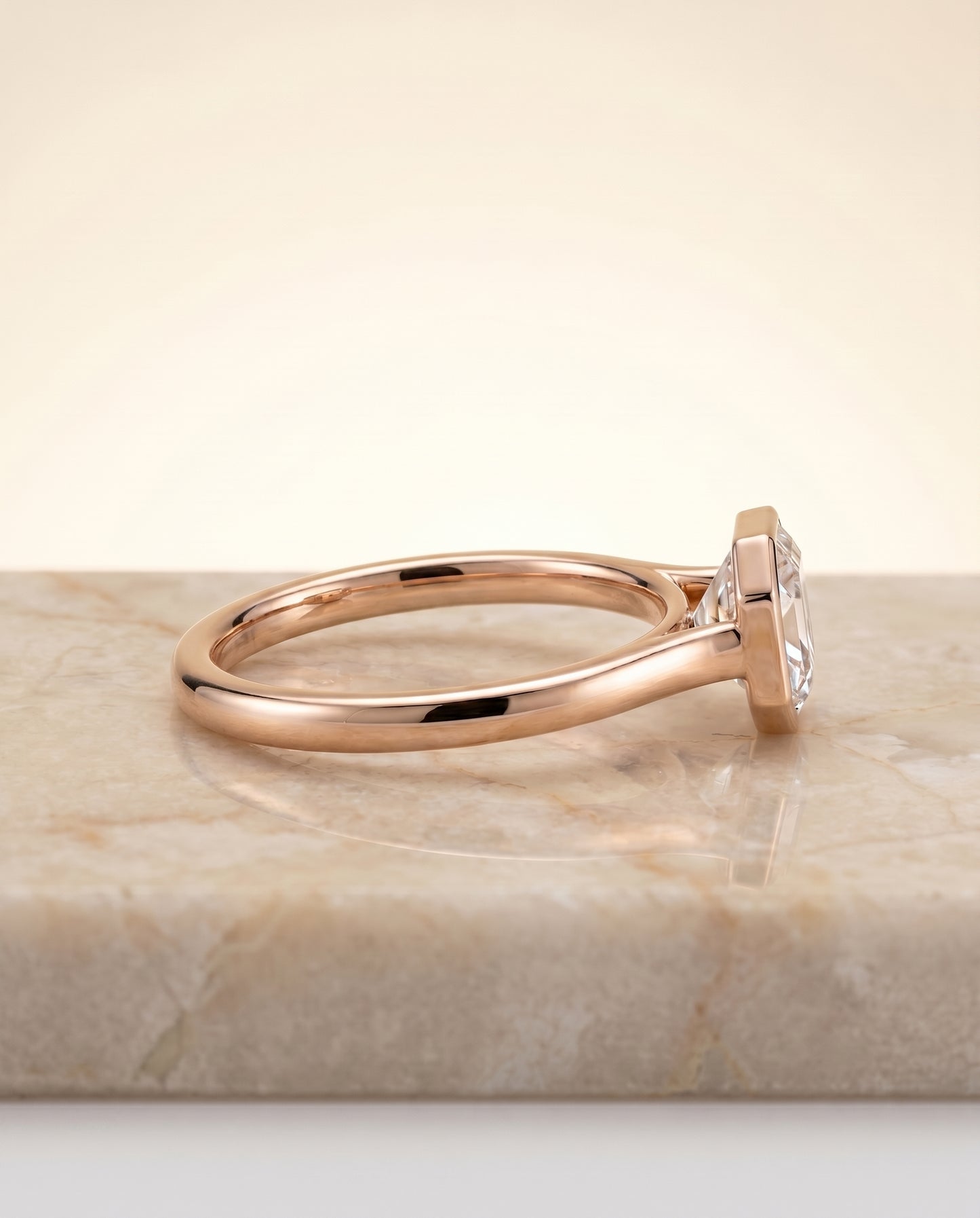 The Duran Simple Bezel Solitaire Asscher Cut Engagement Ring Setting in 14K Rose Gold