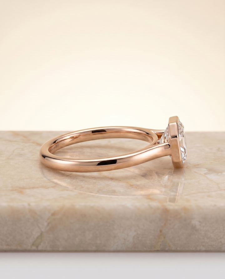 The Duran Simple Bezel Solitaire Asscher Cut Engagement Ring Setting in 14K Rose Gold
