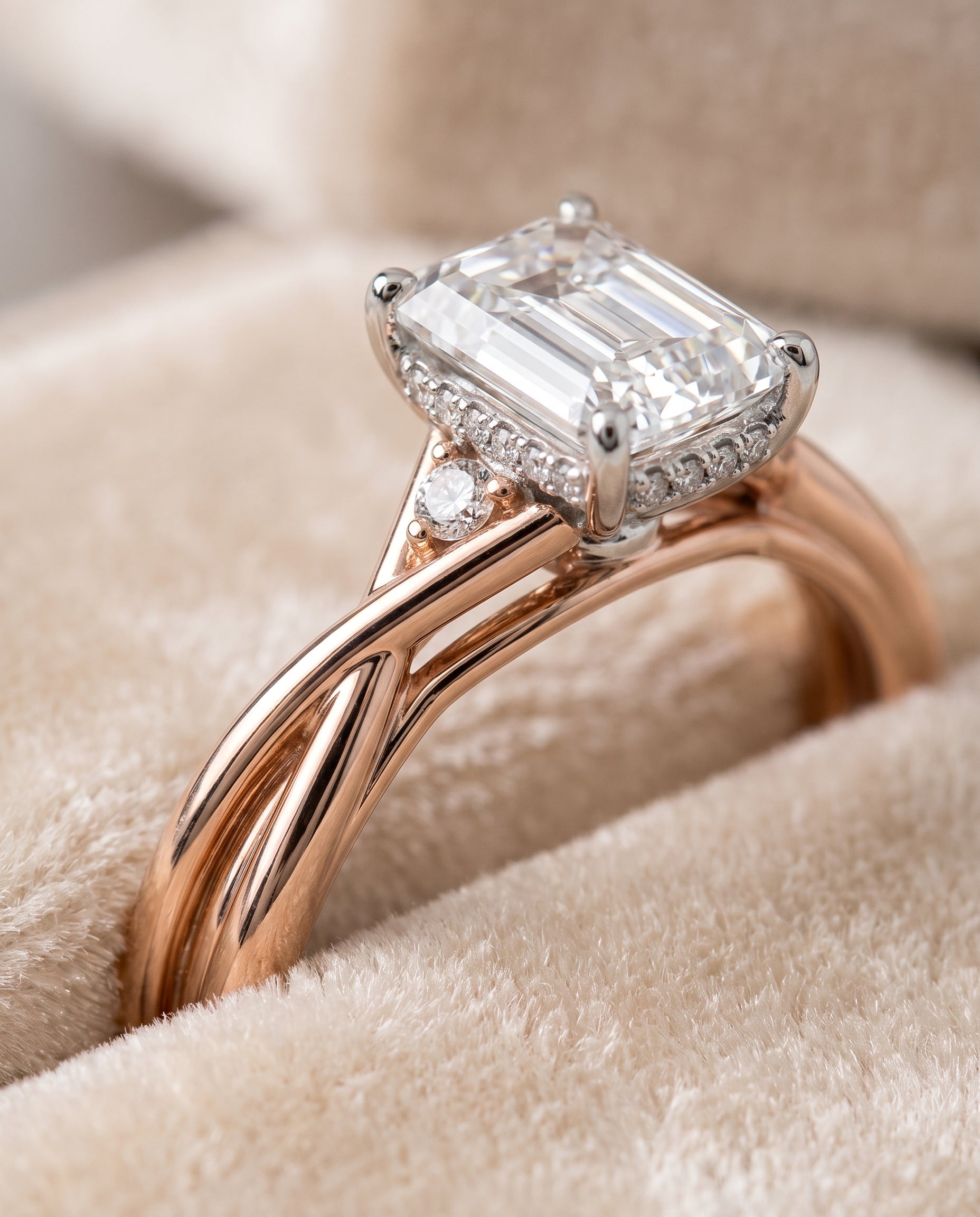 14K Rose Gold band of The Dusty emerald engagement ring setting | RockHer