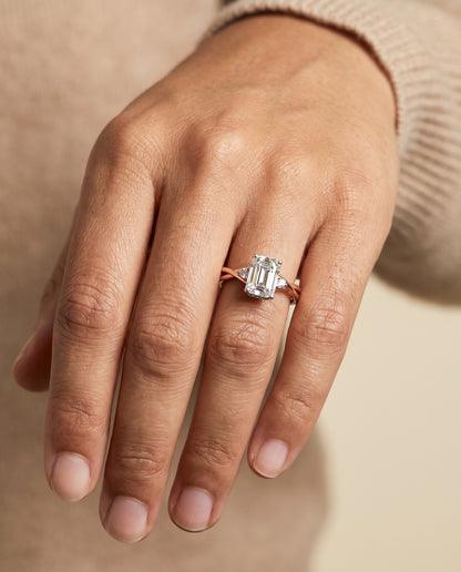 The Dusty Hidden Halo Solitaire Emerald Cut Engagement Ring Setting in 14K Rose Gold