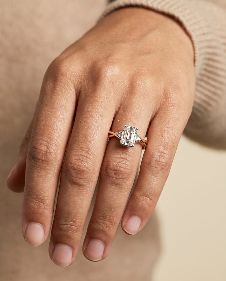 The Dusty Hidden Halo Solitaire Emerald Cut Engagement Ring Setting in 14K Rose Gold
