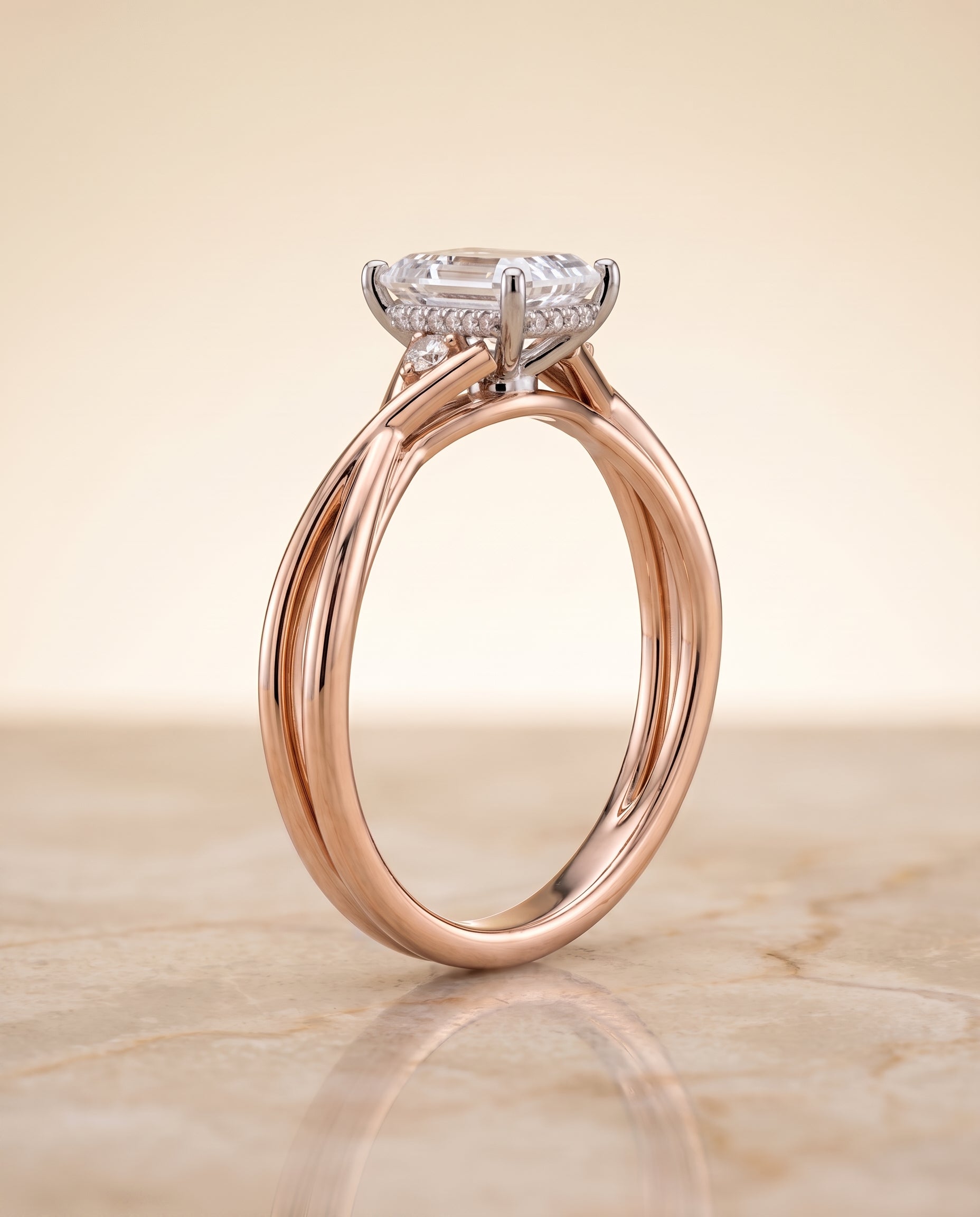 The Dusty setting for emerald diamonds, made to order in 14K Rose Gold | RockHer