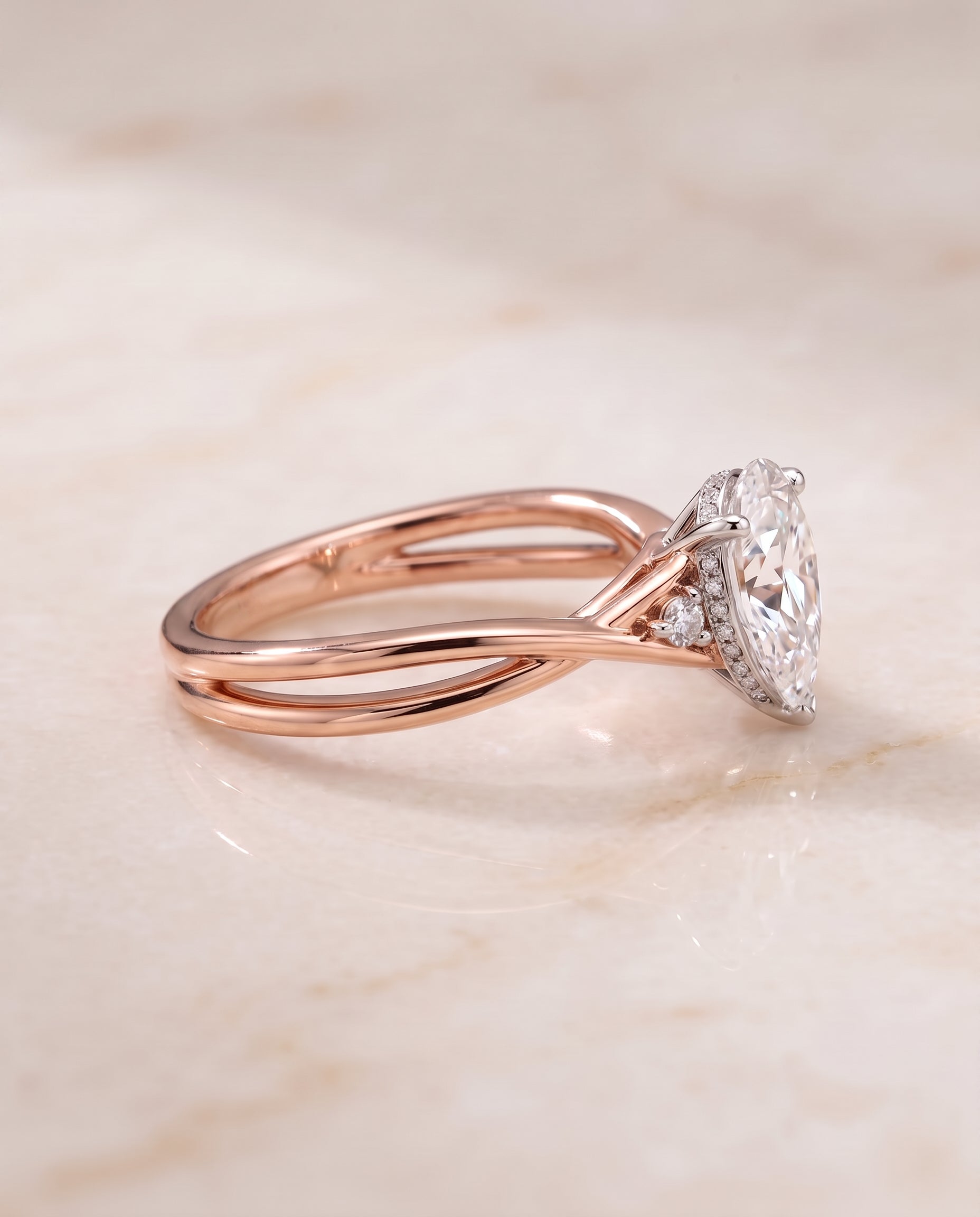 The Dusty Hidden Halo Solitaire Princess Cut Engagement Ring Setting in 14K Rose Gold