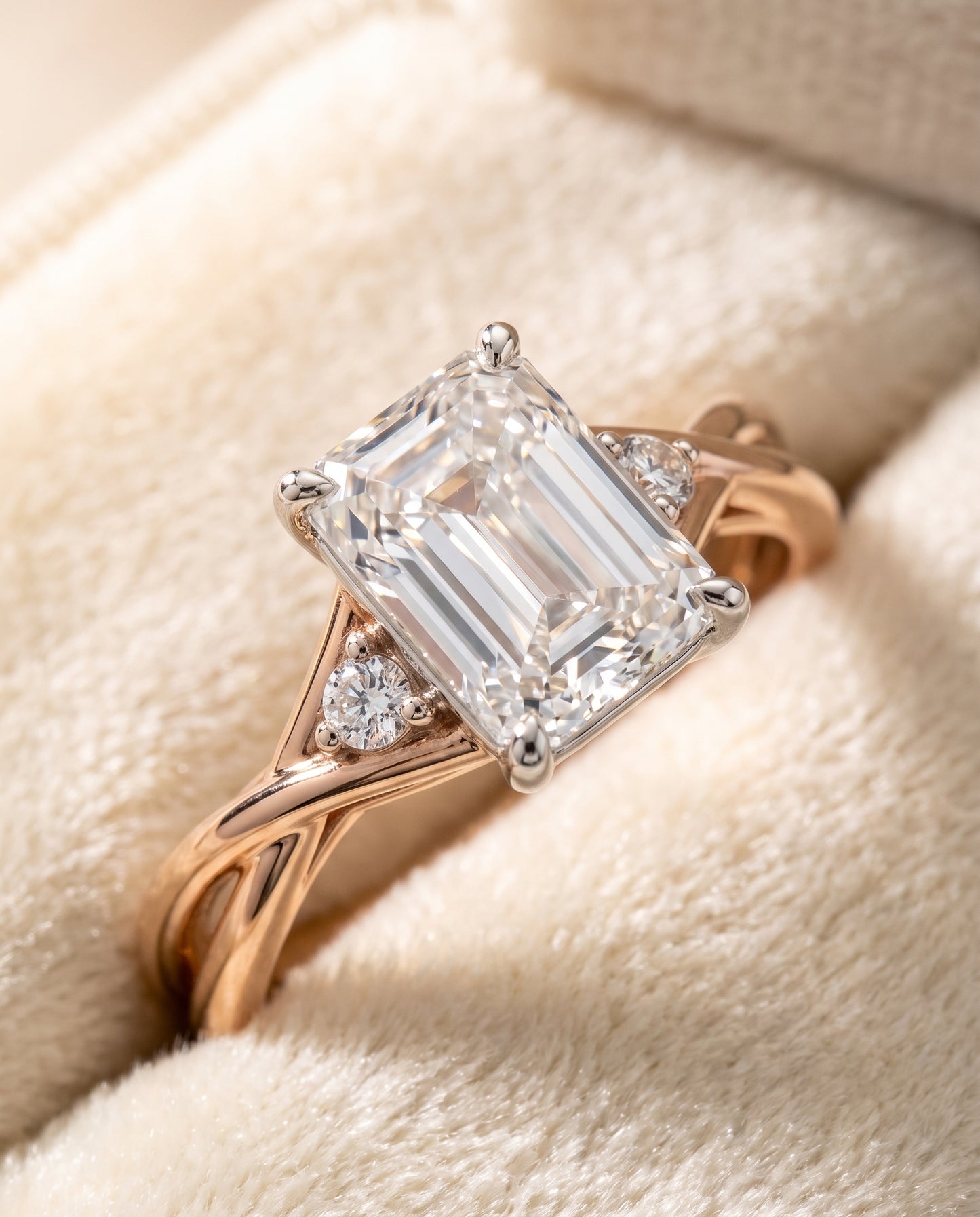 The Dusty Hidden Halo Solitaire Radiant Cut Engagement Ring Setting in 14K Rose Gold