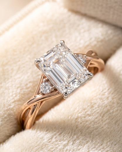 The Dusty Hidden Halo Solitaire Radiant Cut Engagement Ring Setting in 14K Rose Gold