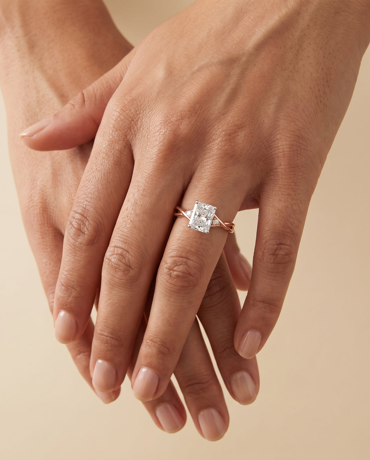 The Dusty Hidden Halo Solitaire Radiant Cut Engagement Ring Setting in 14K Rose Gold