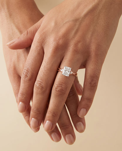 The Dusty Hidden Halo Solitaire Radiant Cut Engagement Ring Setting in 14K Rose Gold