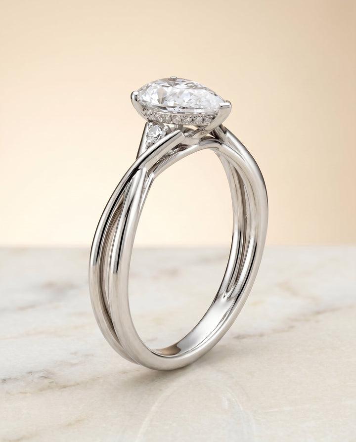Dusty Select Hidden Halo Solitaire Princess Cut Lab Diamond Engagement Ring in 18K White Gold, front view | RockHer