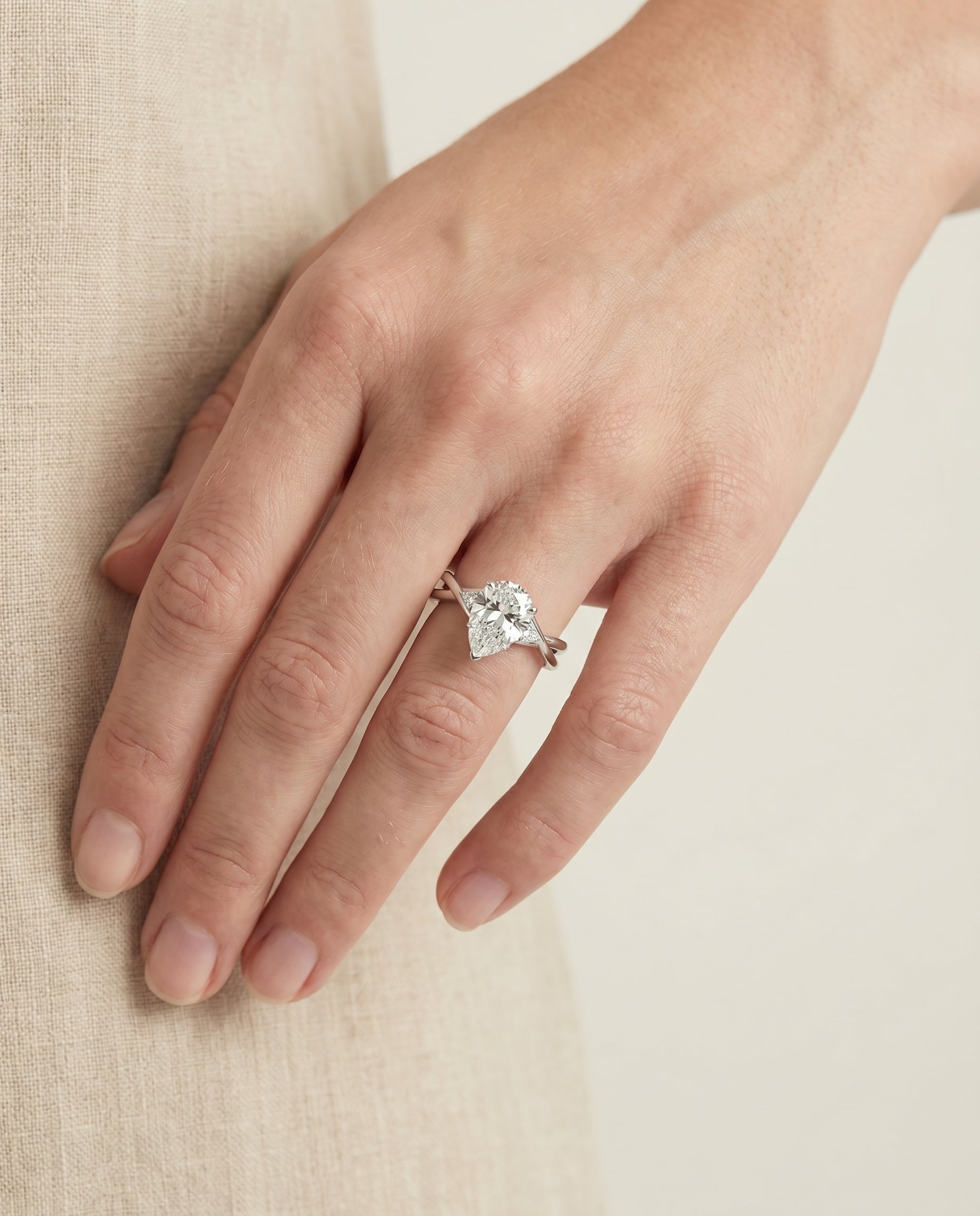 The Dusty engagement ring setting in 18K White Gold, hidden halo solitaire design | RockHer