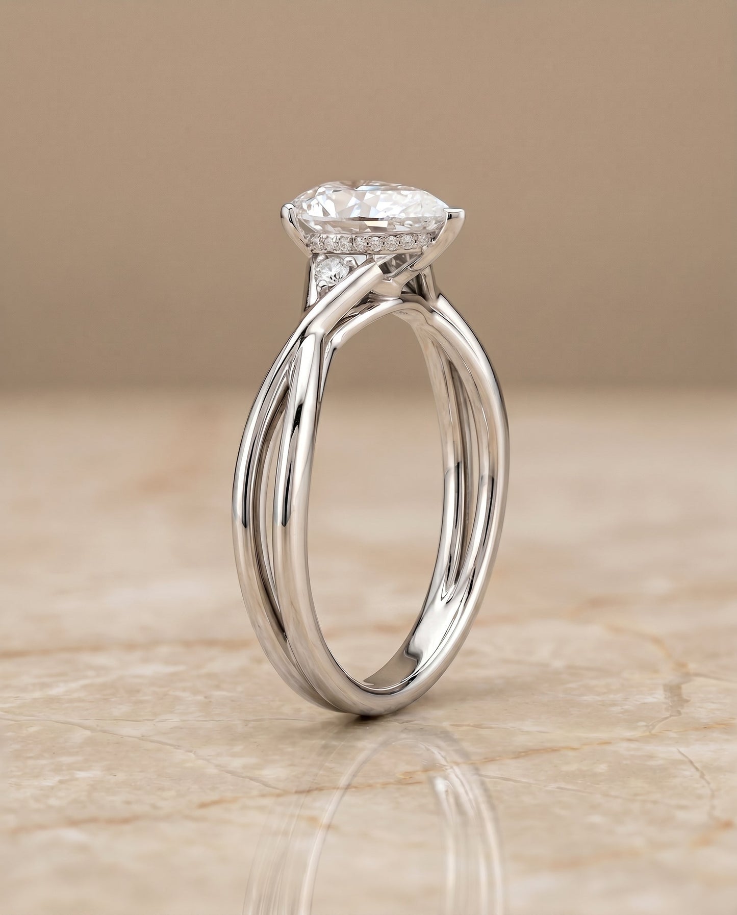 Dusty Select Hidden Halo Solitaire Princess Cut Lab Diamond Engagement Ring in Platinum, side view | RockHer