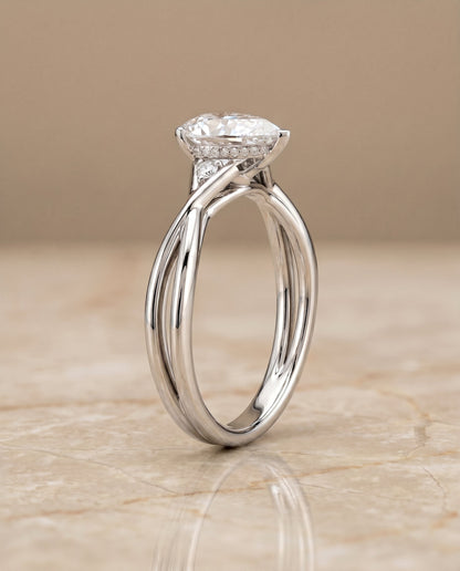 Dusty Select Hidden Halo Solitaire Princess Cut Lab Diamond Engagement Ring in 18K White Gold, side view | RockHer